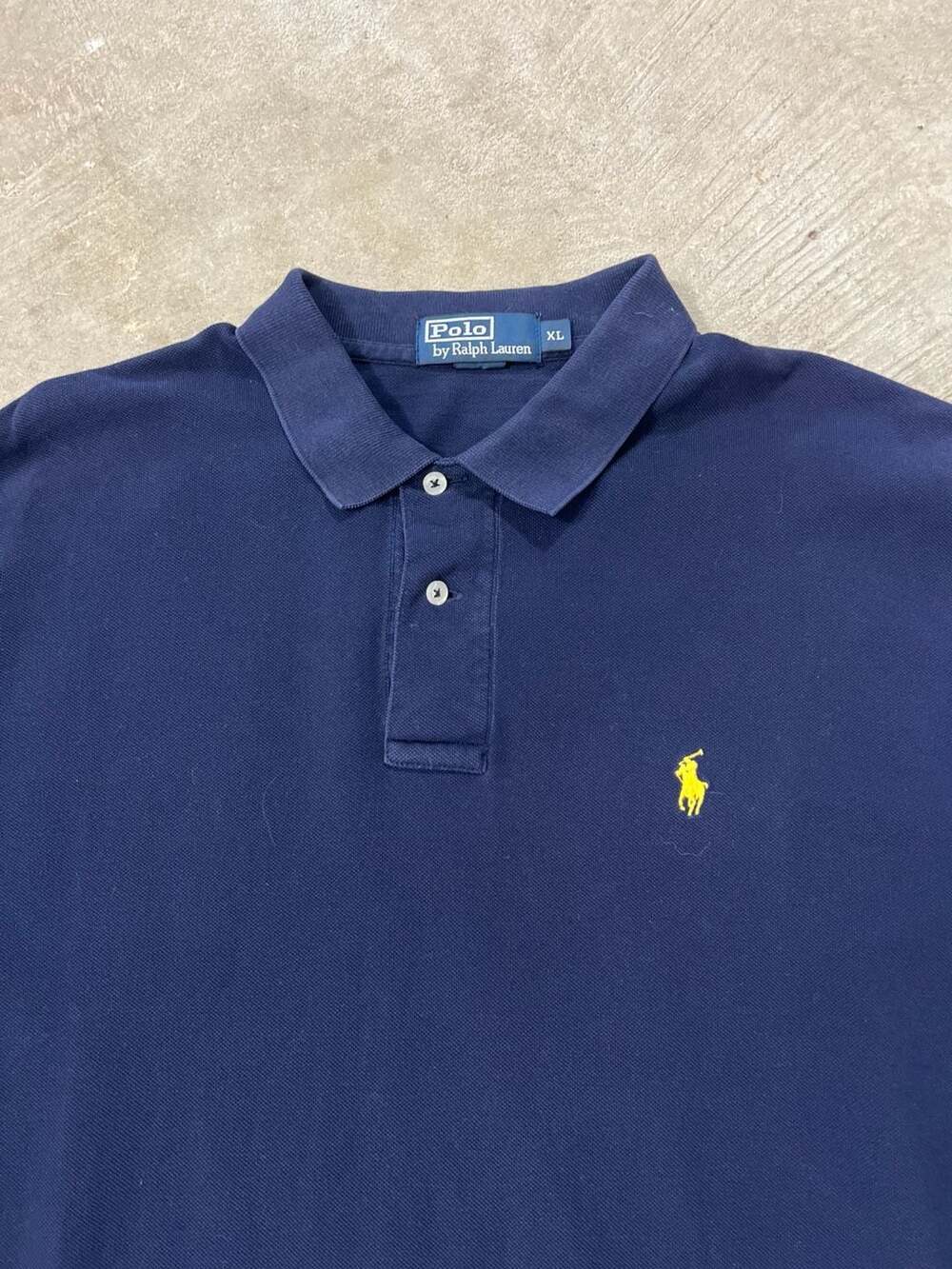 Vintage 90s Polo Ralph Lauren Navy Blue Short Sleeve Polo Shirt Yellow Pony XL